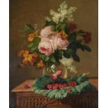 THOMAS ELLIS (BRITISH EXH. 1842-1856), STILL LIFE WITH ROSES AND RASPBERRIES