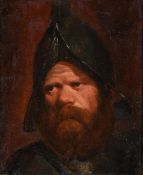 FOLLOWER OF REMBRANDT, PORTRAIT OF A SOLDIER WEARING A HELMET