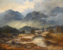 GEORGE BLACKIE STICKS (BRITISH 1843-1938), A HIGHLAND LANDSCAPE WITH ANGLERS BY A RIVER