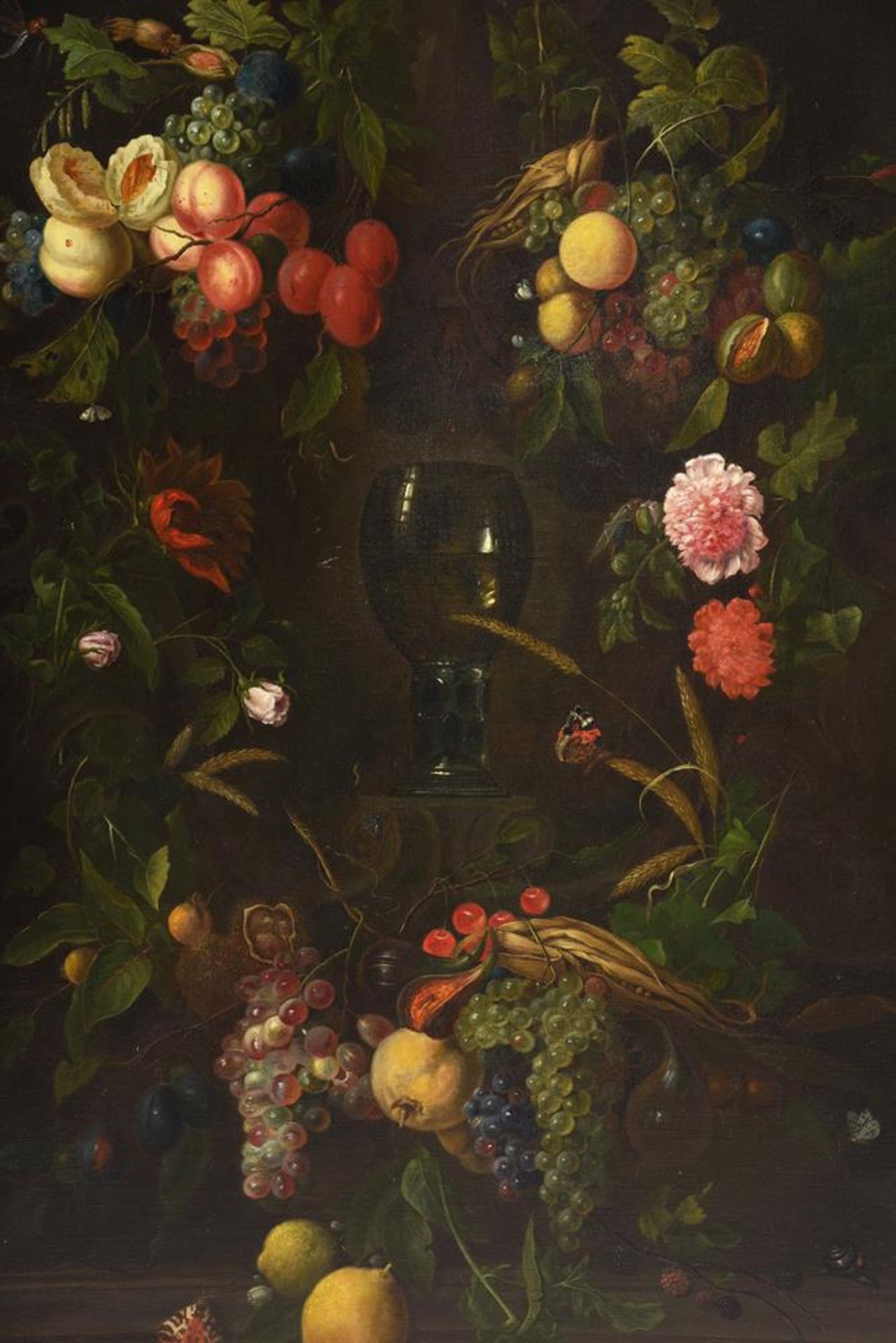 AFTER JAN DAVIDSZ. DE HEEM, A ROEMER WITH A GARLAND OF FLOWERS AND FRUIT ON A LEDGE - Image 3 of 6