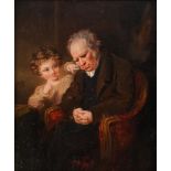 ENGLISH SCHOOL (19TH CENTURY), A CHILD TICKLING A SLEEPING MAN WITH A FEATHER