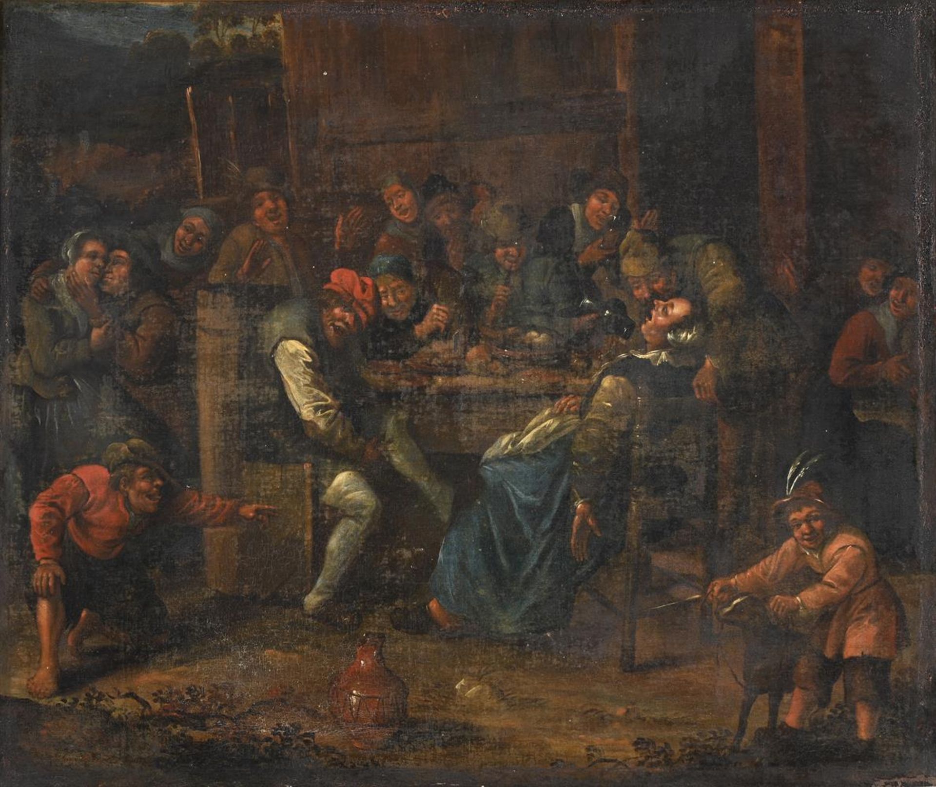 FOLLOWER OF DAVID TENIERS, FIGURES OUTSIDE A TAVERN