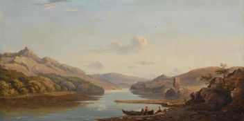 JOHN VARLEY (BRITISH 1778-1842), A PAIR OF EXTENSIVE LAKE LANDSCAPES (2)