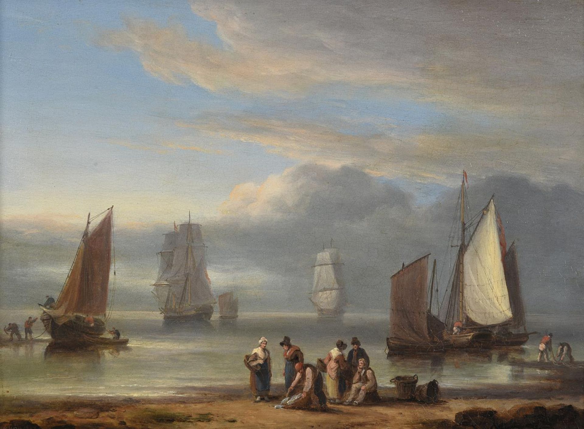 THOMAS LUNY (BRITISH 1759-1837), TEIGNMOUTH HARBOUR AT LOW TIDE; SORTING THE CATCH (2) - Bild 2 aus 7