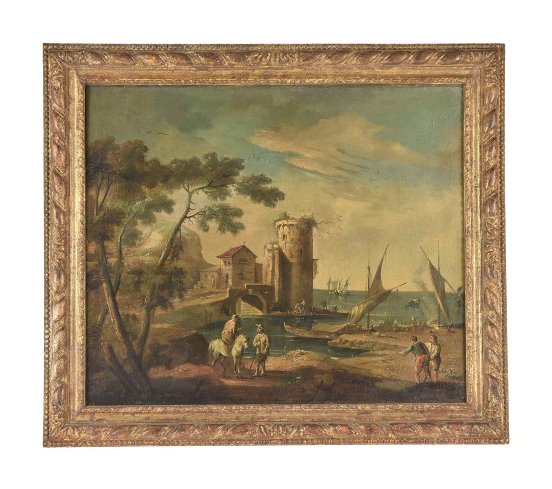 ITALIAN SCHOOL (18TH CENTURY), CAPRICCIO HARBOUR SCENE WITH FIGURES ALONG THE SHORE - Bild 2 aus 3