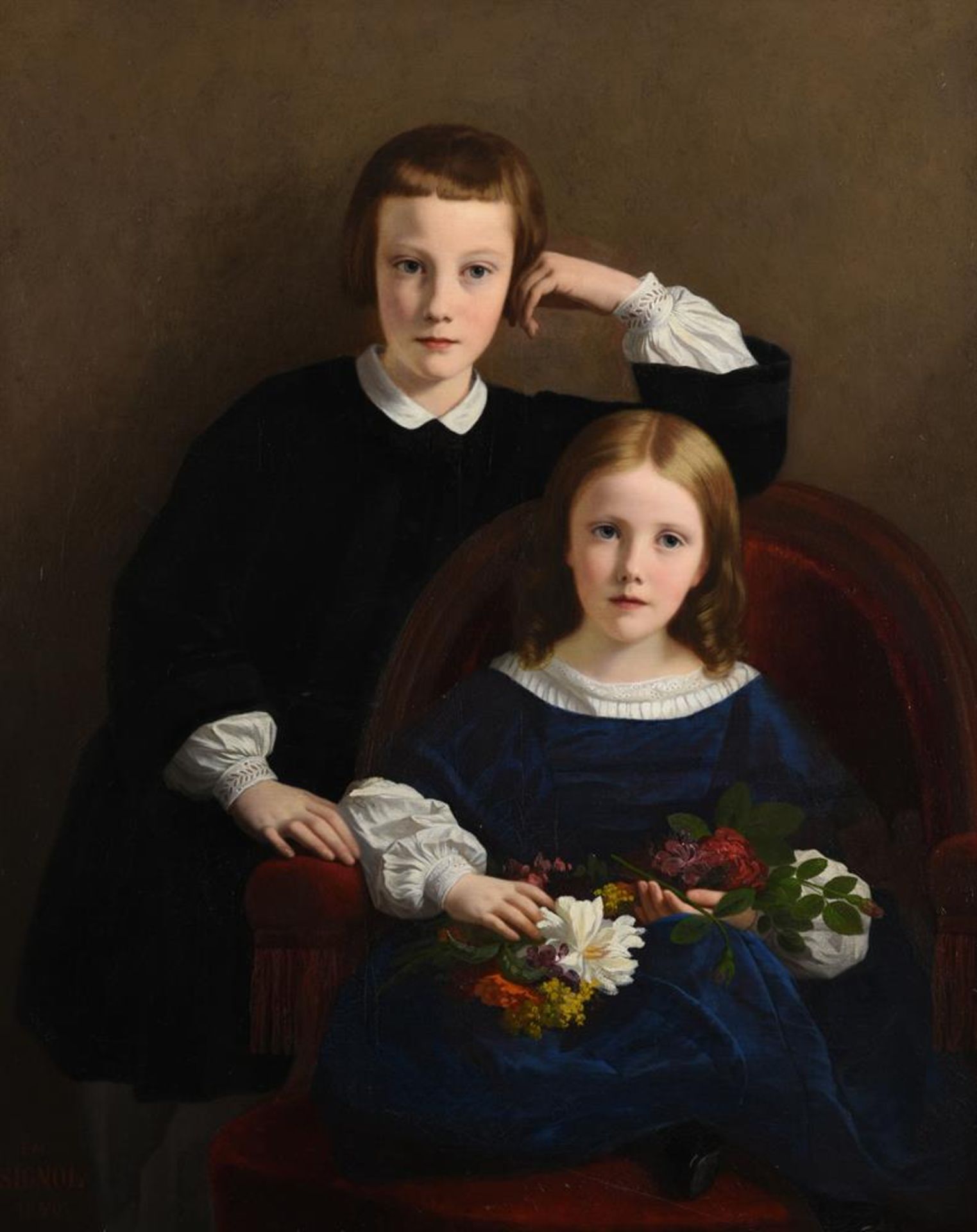 ATTRIBUTED TO EMILE SIGNOL (FRENCH 1804-1892), PORTRAIT OF TWO CHILDREN