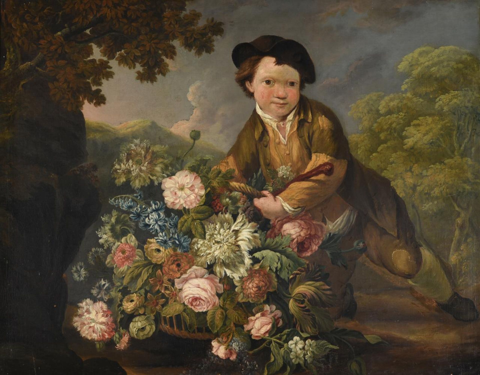 FRENCH SCHOOL (18TH CENTURY), A YOUNG BOY WITH A BASKET OF FLOWERS