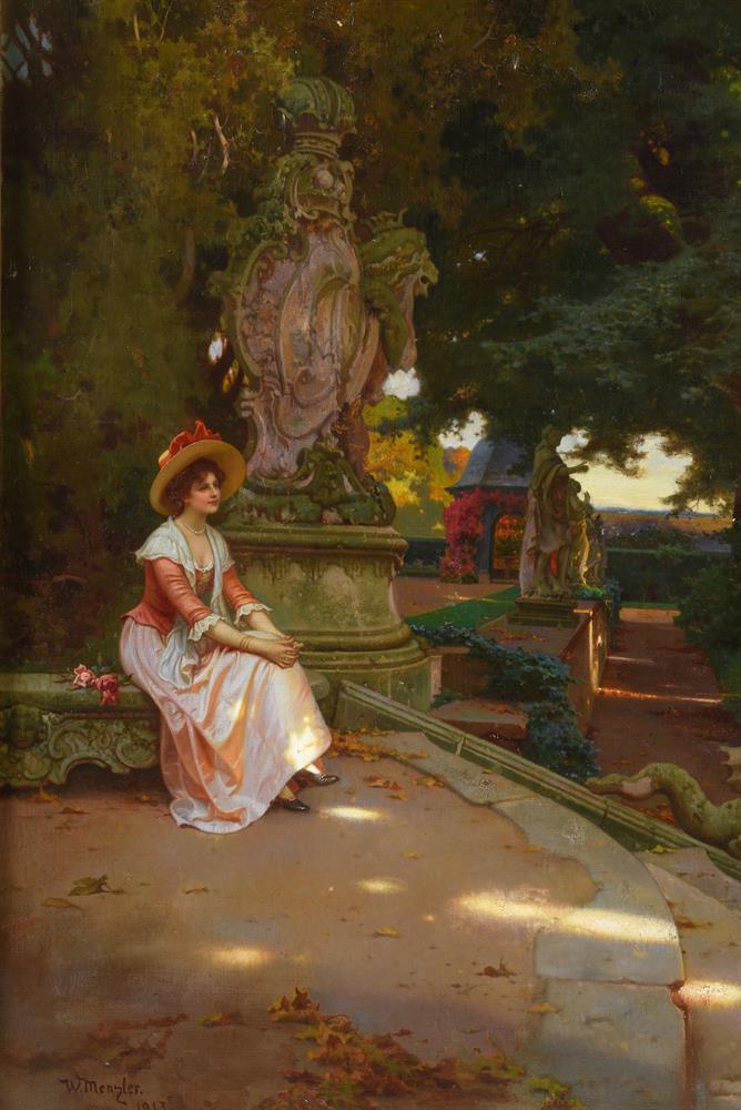 WILHELM MENZLER (GERMAN 1846-1926), WOMAN SEATED IN A GARDEN - Image 3 of 5
