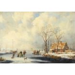 DUTCH SCHOOL (19TH CENTURY), FIGURES SKATING IN A FROZEN RIVER LANDSCAPE