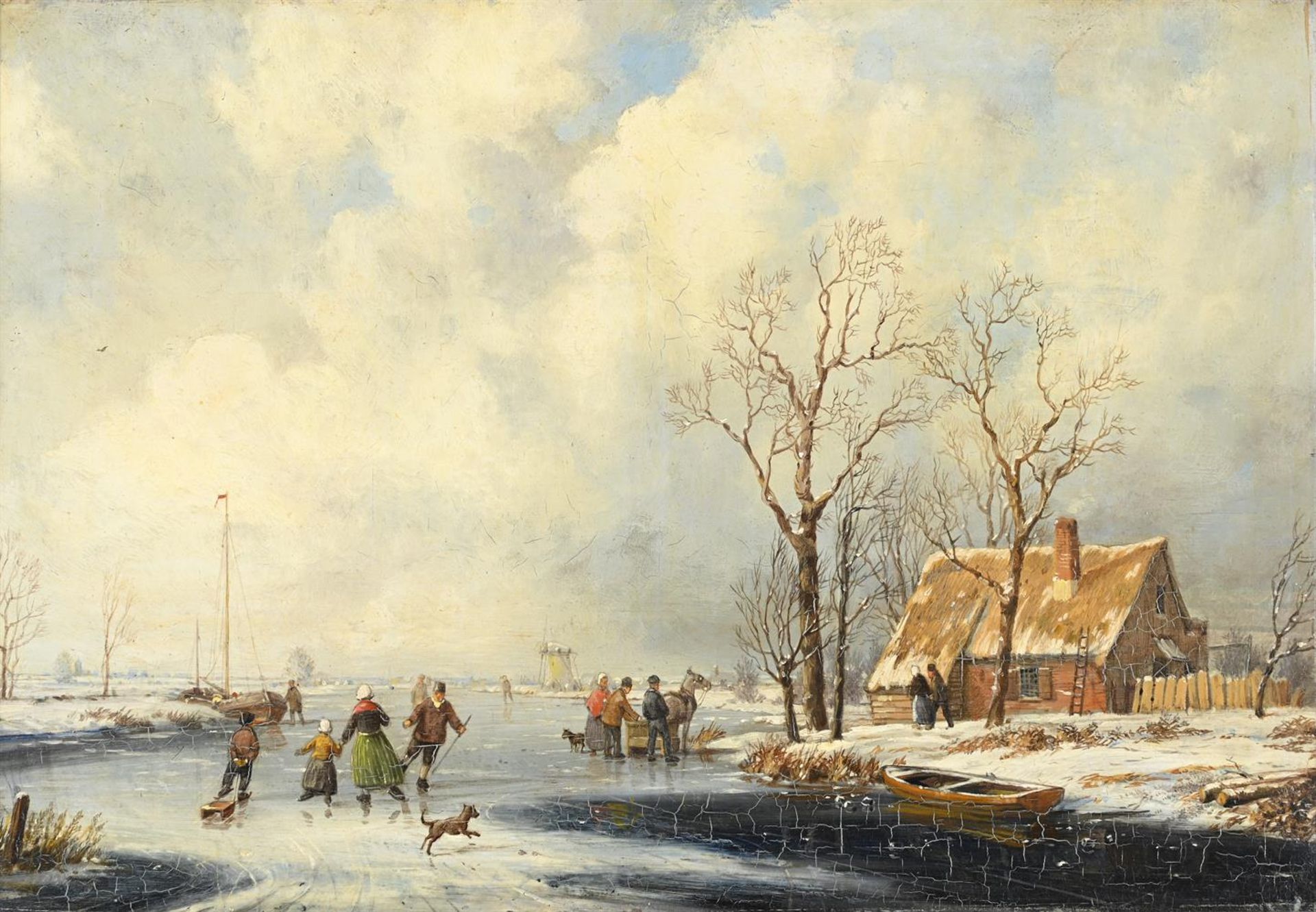 DUTCH SCHOOL (19TH CENTURY), FIGURES SKATING IN A FROZEN RIVER LANDSCAPE