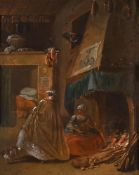 FOLLOWER OF WILLEM KALF, A LADY AND A MAID IN A KITCHEN INTERIOR