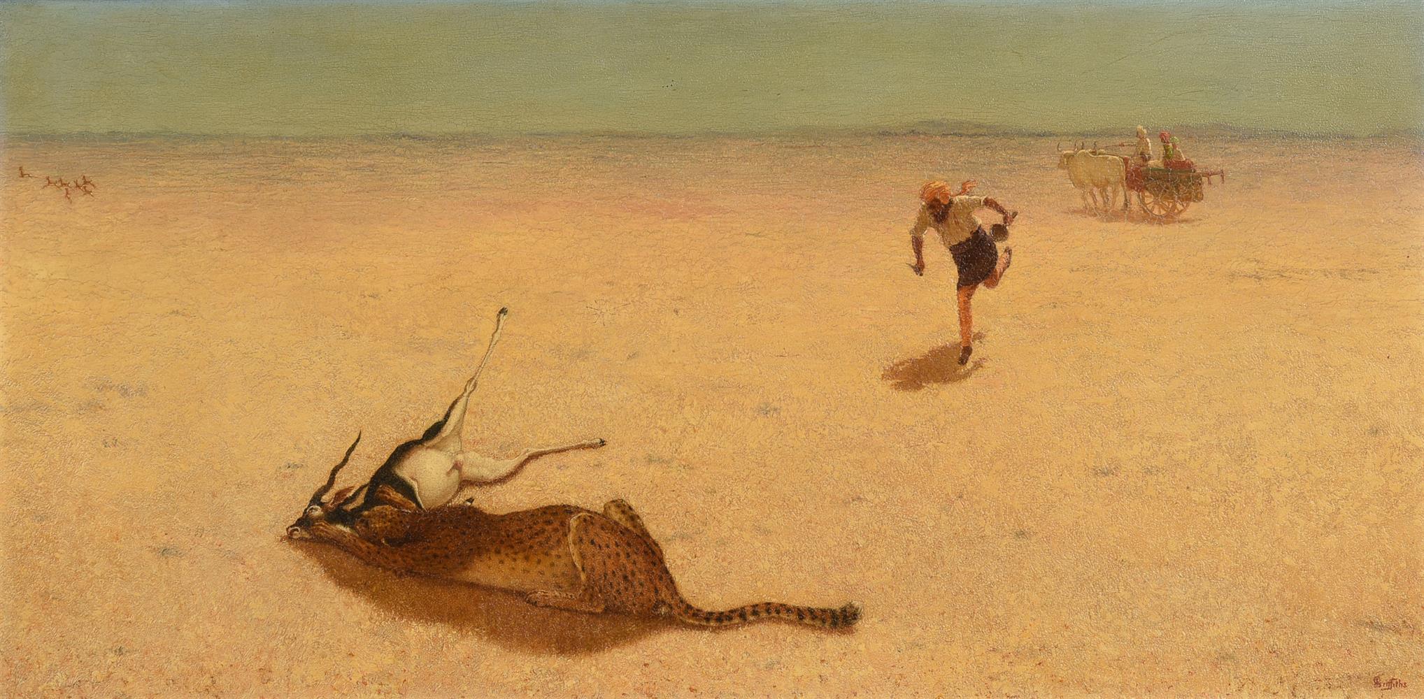 JOHN GRIFFITHS (BRITISH 1837-1918), BLACKBUCK HUNTING WITH CHEETAH IN INDIA: ATTACK & THE KILL (2) - Image 2 of 8