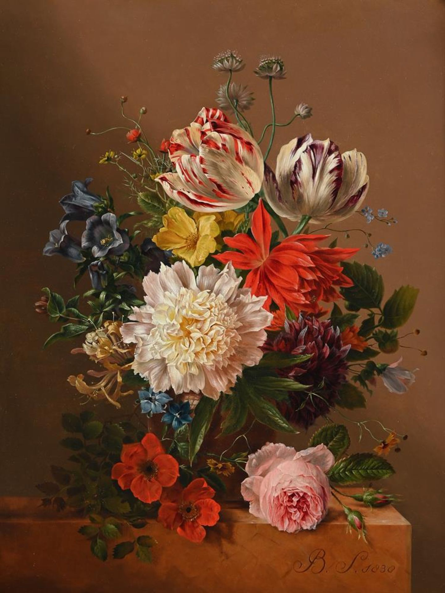 MARIA GEERTRUIDA SNABILIE (DUTCH 1776-1838), TULIPS, ROSES, PEONIES AND OTHER FLOWERS IN A VASE