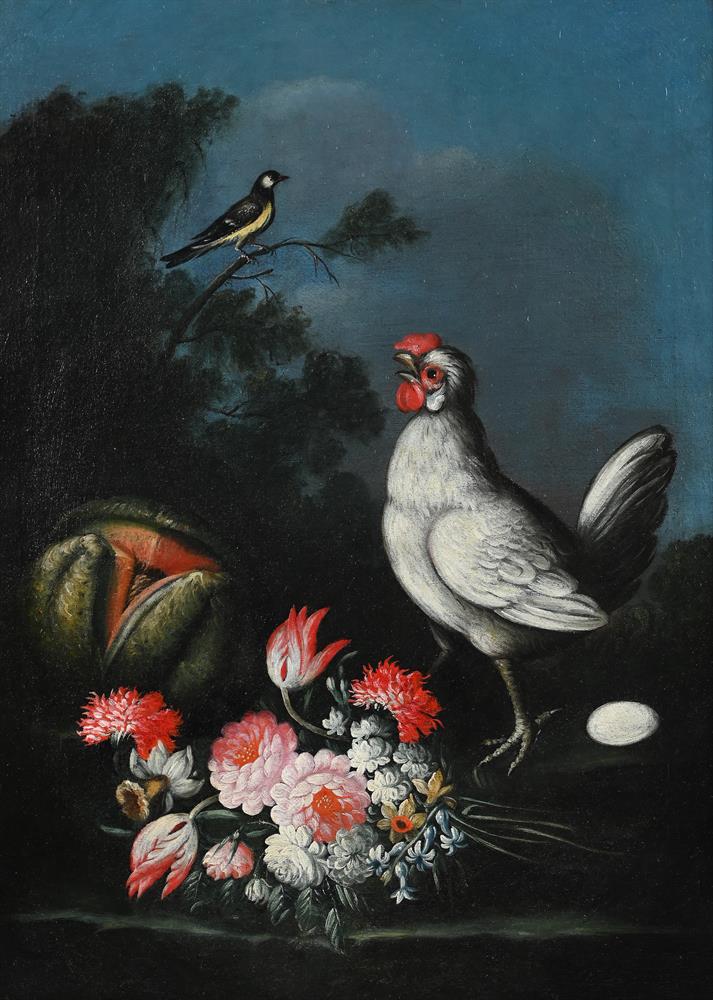 ITALIAN SCHOOL (18TH CENTURY), A PEAHEN WITH A BASKET OF FLOWERS; TOGETHER WITH THREE OTHERS (4) - Image 3 of 12