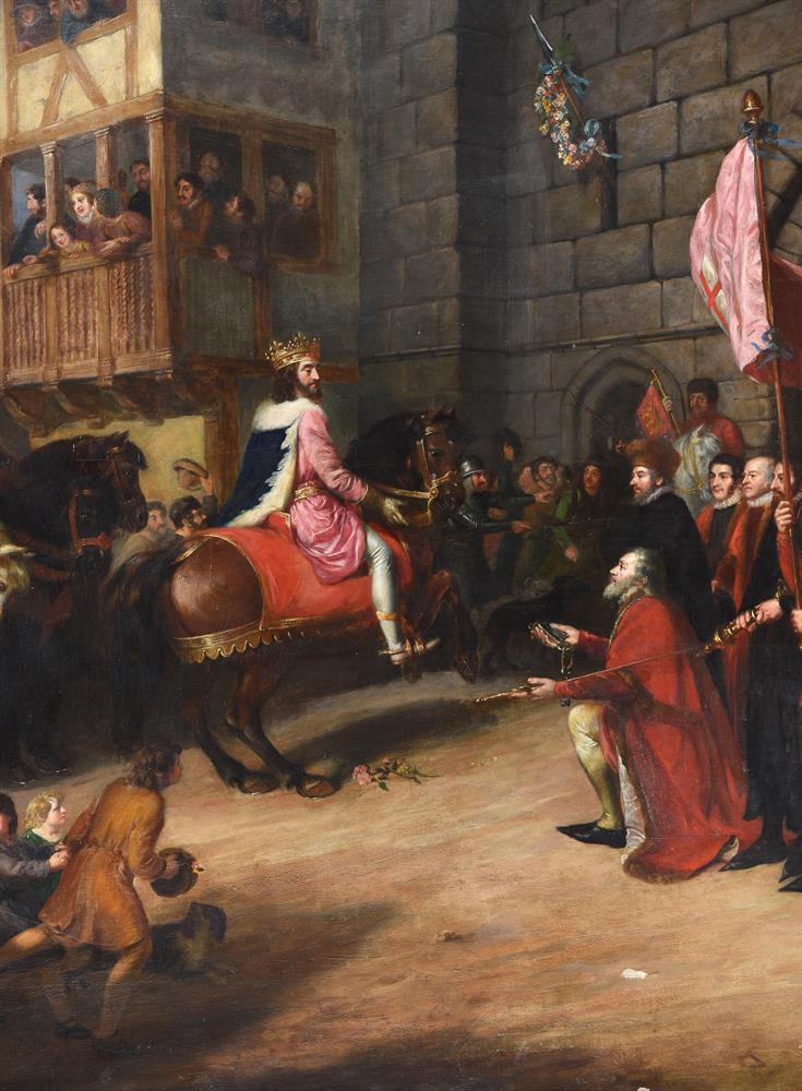 JAMES RAMSAY (BRITISH 1786-1854), THE ENTRY OF THE BLACK PRINCE INTO LONDON WITH THE FRENCH KING - Image 3 of 4