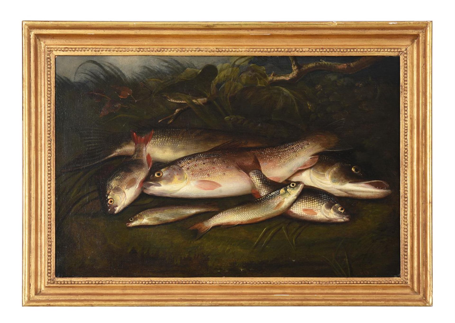 HENRY LEONIDAS ROLFE (BRITISH 1843-1881), TROUT, PIKE, ROACH, DACE AND GUDGEON ON A BANK - Bild 2 aus 3