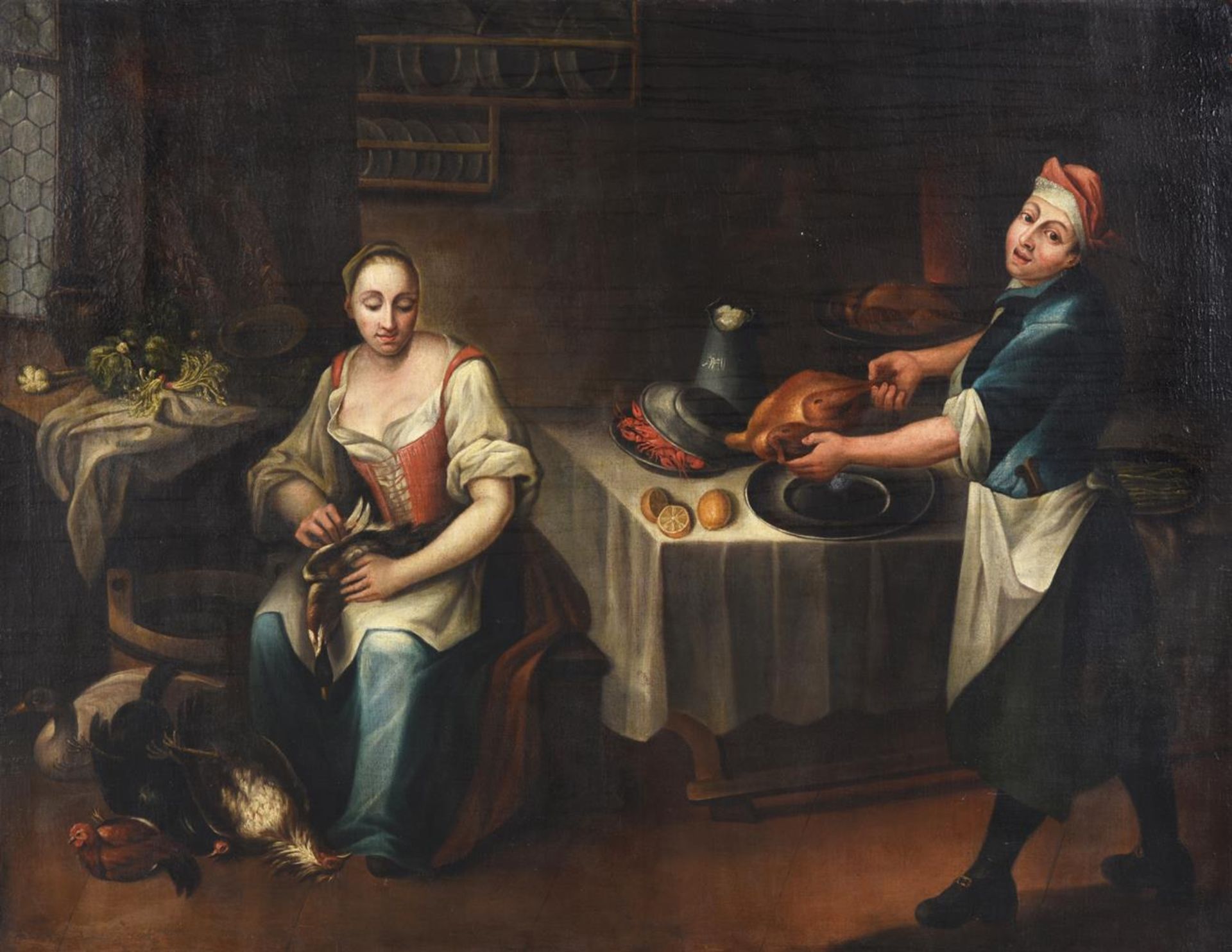 GERMAN PROVINCIAL SCHOOL (18TH CENTURY), A PAIR OF KITCHEN SCENES (2) - Image 2 of 6