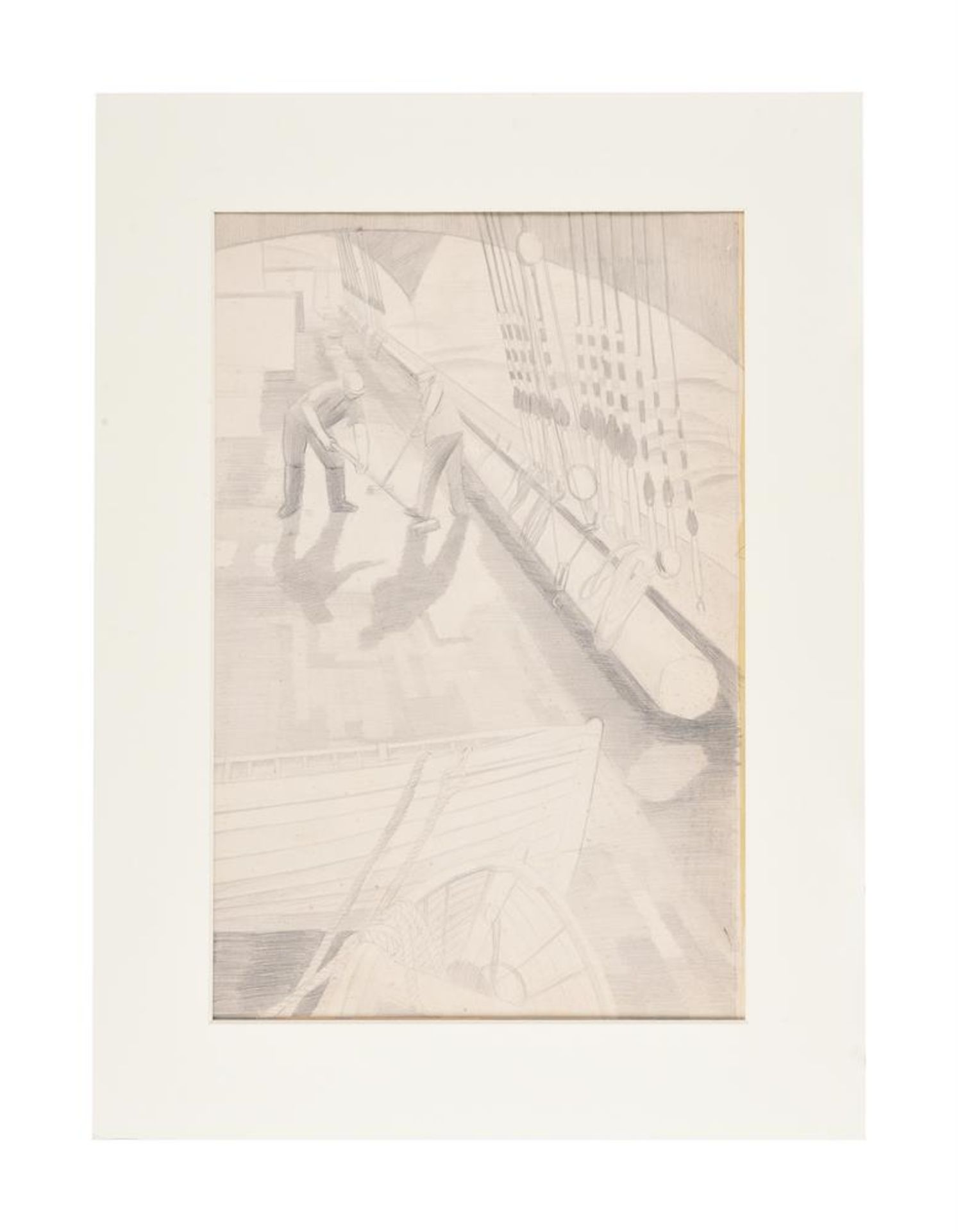 λ RICHARD CARLINE (BRITISH 1896-1980), SCRUBBING THE DECK OF THE GRACE HAWAR, CIRCA 1930