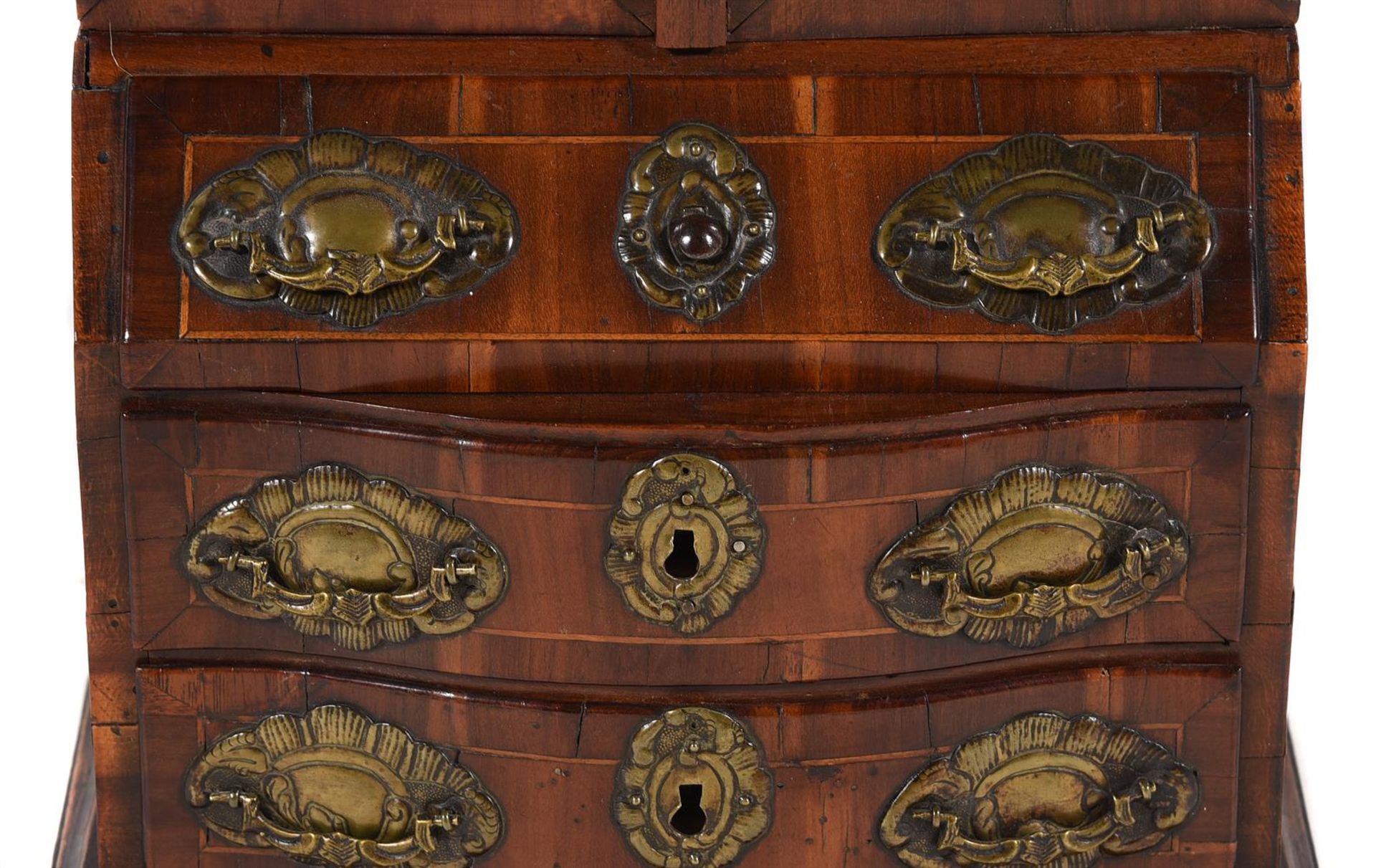 A CONTINENTAL WALNUT AND LINE INLAID MINIATURE OR APPRENTICE BUREAU CABINET, MID 18TH CENTURY - Image 3 of 3