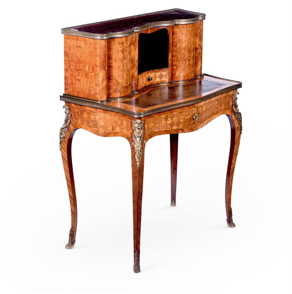Y A FRENCH KINGWOOD, TULIPWOOD PARQUETRY AND ROSEWOOD BUREAU DE DAME, SECOND HALF 19TH CENTURY
