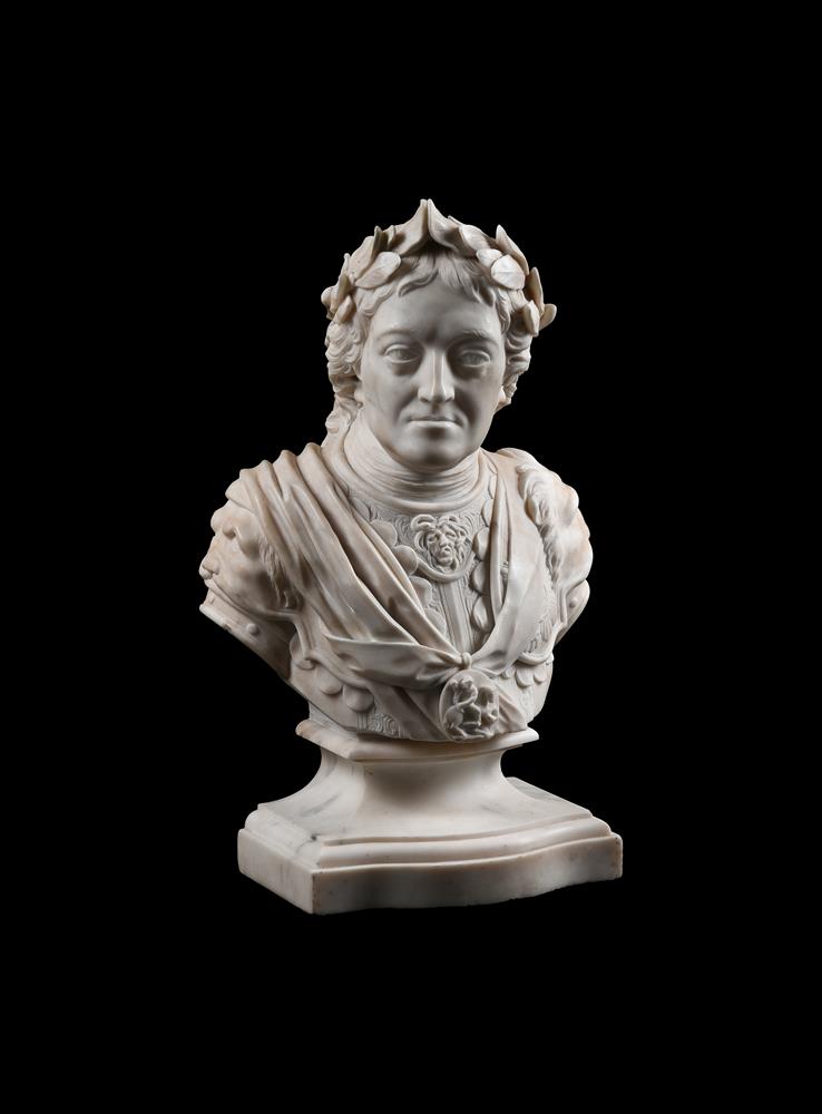 AFTER MICHAEL RYSBRACK (1693-1770) A CARVED MARBLE BUST OF KING GEORGE II (1638-1760)