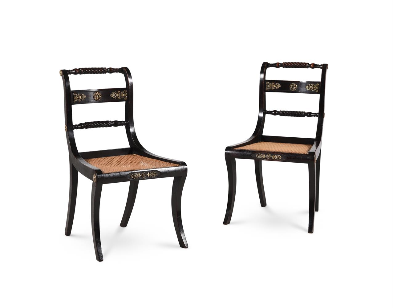 A SET OF TWELVE REGENCY EBONISED BEECH AND GILT METAL MOUNTED DINING CHAIRS, CIRCA 1810 - Image 3 of 6
