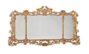 A GILTWOOD CARVED OVERMANTEL MIRROR, IN THE MID 18TH CENTURY ROCOCO MANNER, 19TH CENTURY