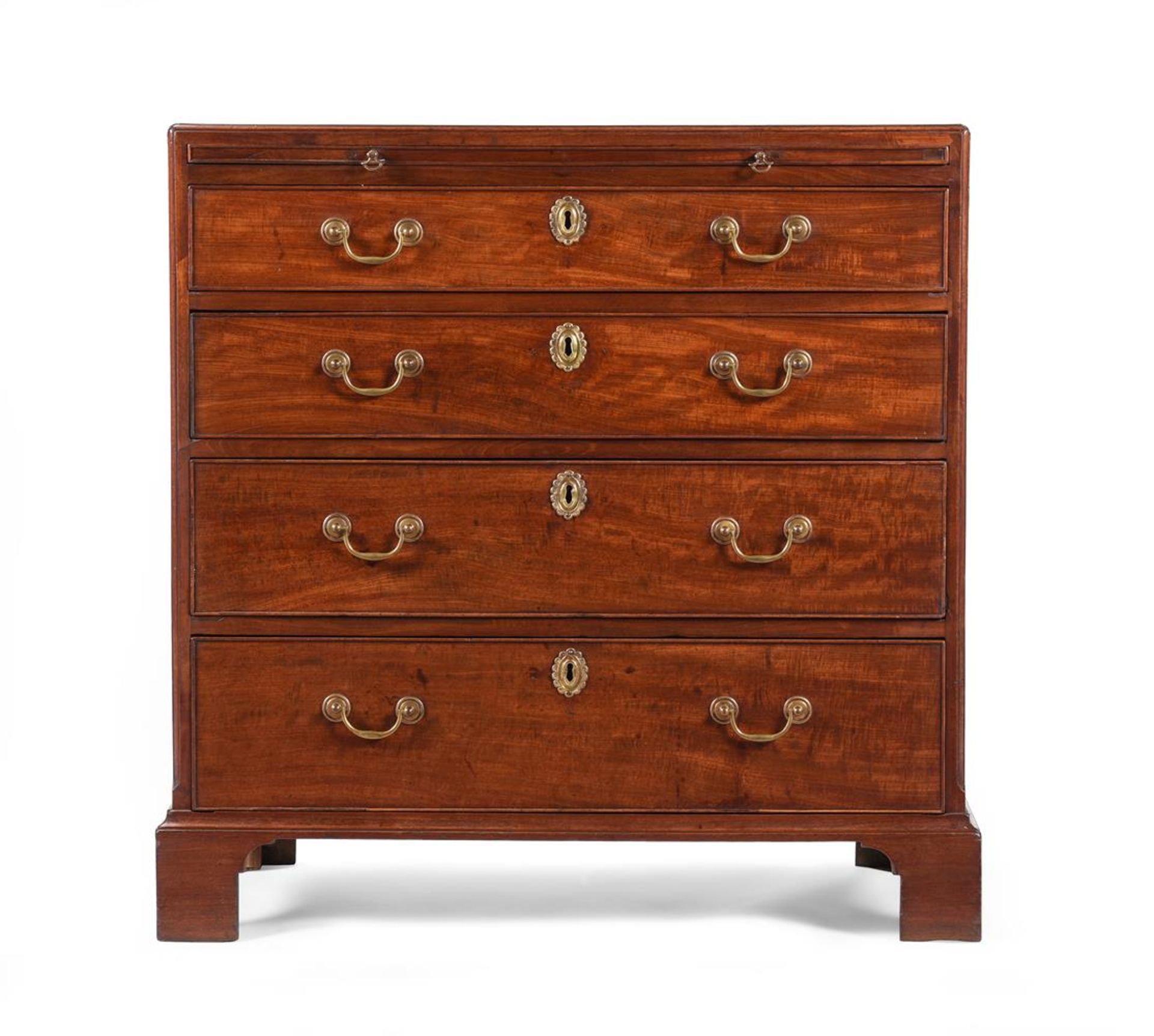 A GEORGE III 'FIDDLEBACK' MAHOGANY BACHELOR'S CHEST OF DRAWERS, CIRCA 1770