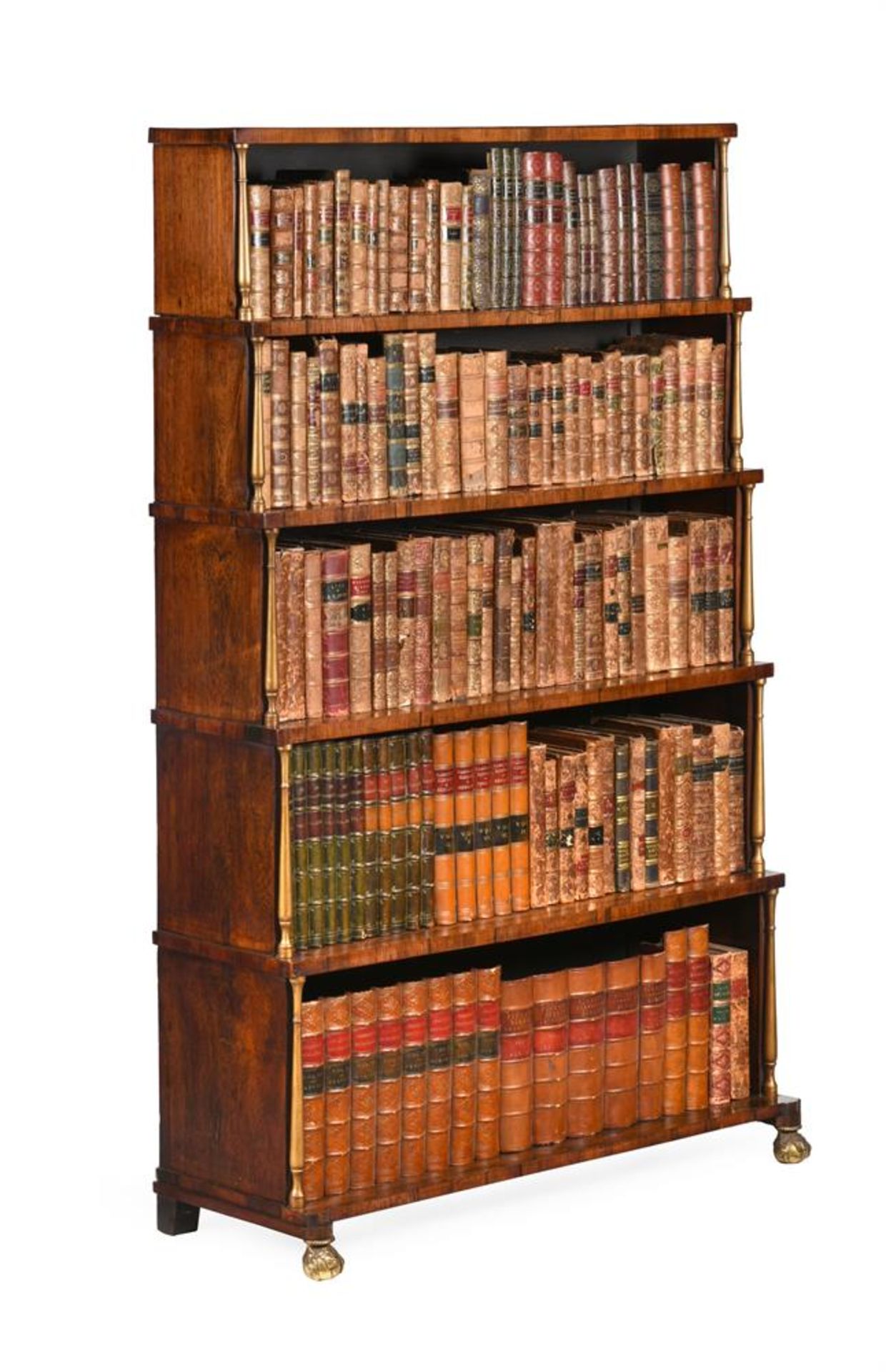 Y A PAIR OF REGENCY ROSEWOOD AND PARCEL GILT 'WATERFALL' OPEN BOOKCASES, CIRCA 1815 - Bild 2 aus 7