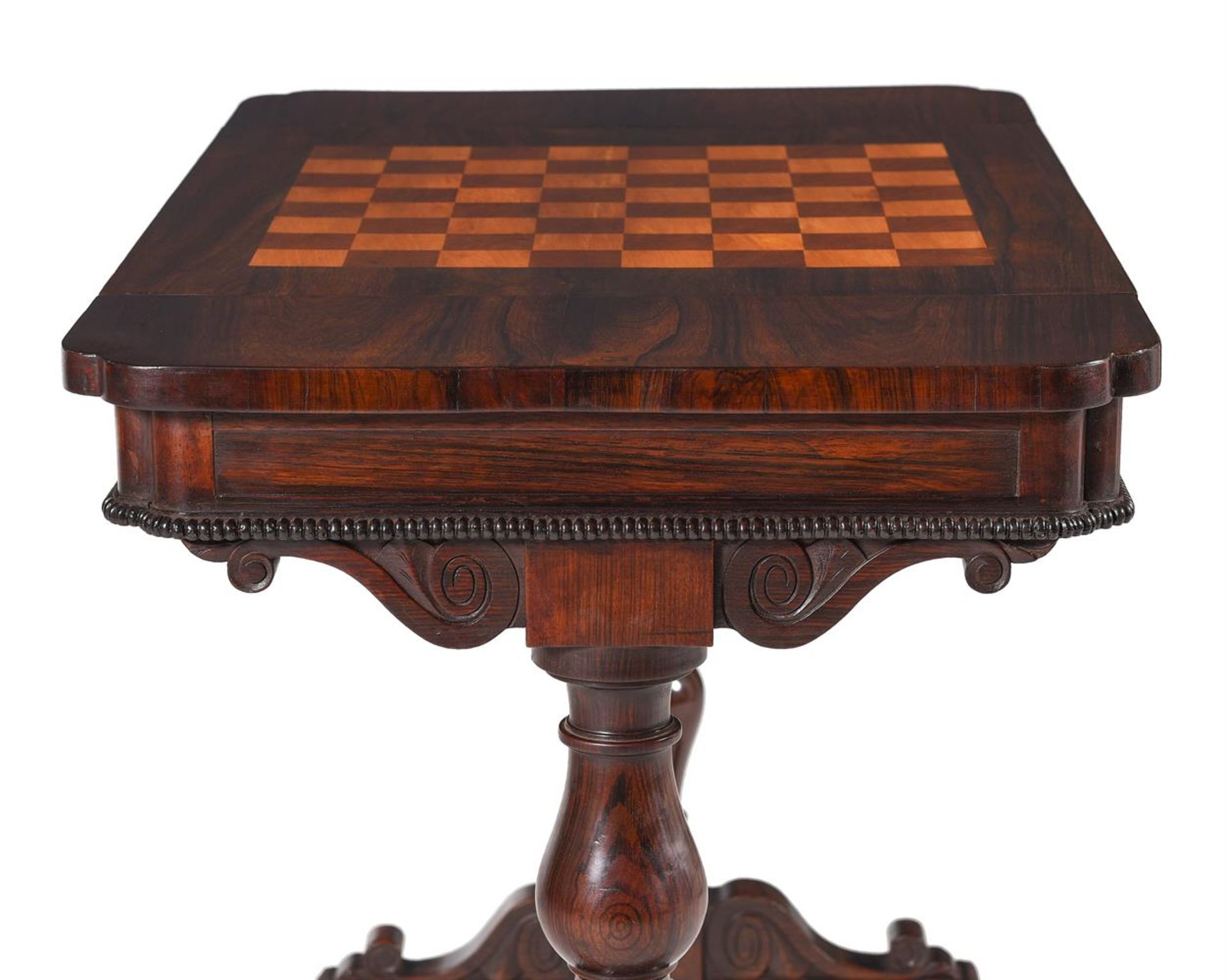 Y A GEORGE IV ROSEWOOD AND SIMULATED ROSEWOOD GAMES TABLE, ATTRIBUTED TO GILLOWS, CIRCA 1825 - Image 4 of 6