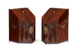 A PAIR OF GEORGE III MAHOGANY SERPENTINE FRONTED KNIFE BOXES, CIRCA 1775