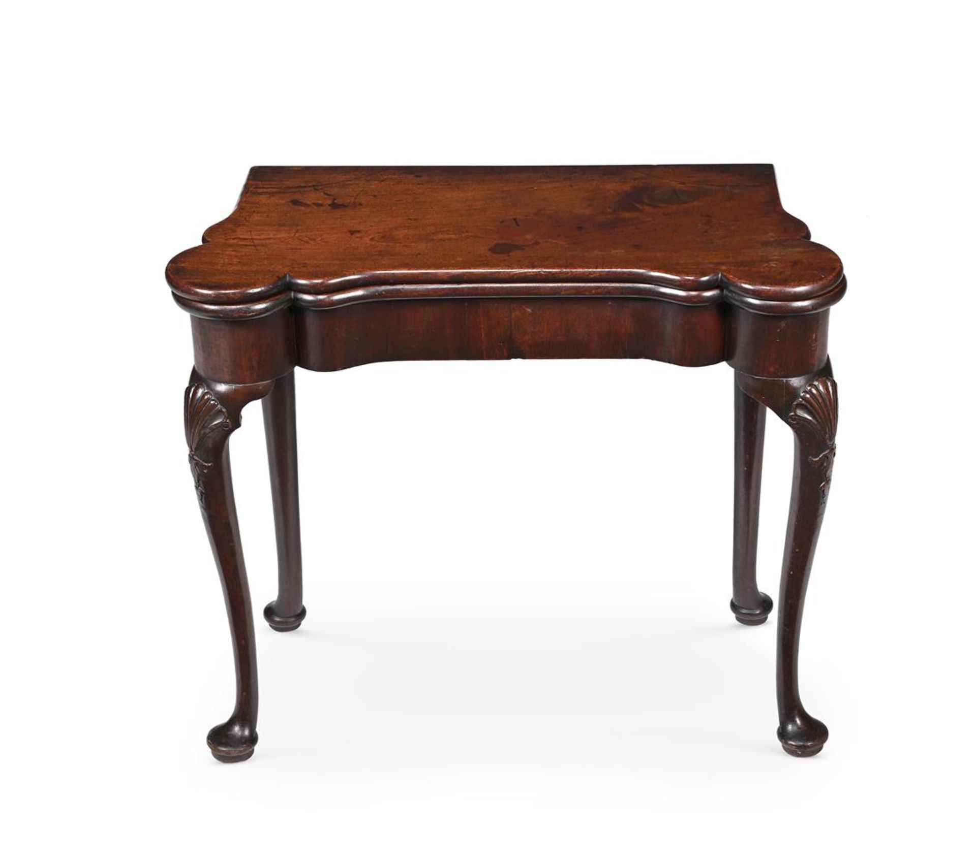 A GEORGE II MAHOGANY FOLDING TEA TABLE, POSSIBLY IRISH, CIRCA 1750