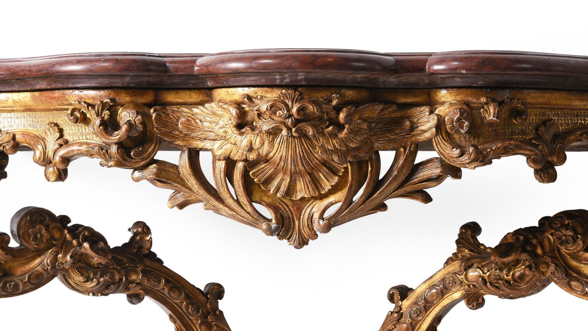 A CARVED GILTWOOD AND GESSO CONSOLE TABLE, STAMPED H. NELSON, PROBABLY 19TH CENTURY - Image 3 of 10