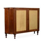 Y A GEORGE III MAHOGANY AND SATINWOOD SIDE CABINET, IN THE MANNER OF THOMAS SHERATON, CIRCA 1790