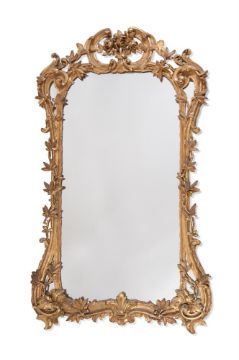 A LARGE CARVED GILTWOOD MIRROR, PROBABLY IRISH, FIRST HALF 19TH CENTURY