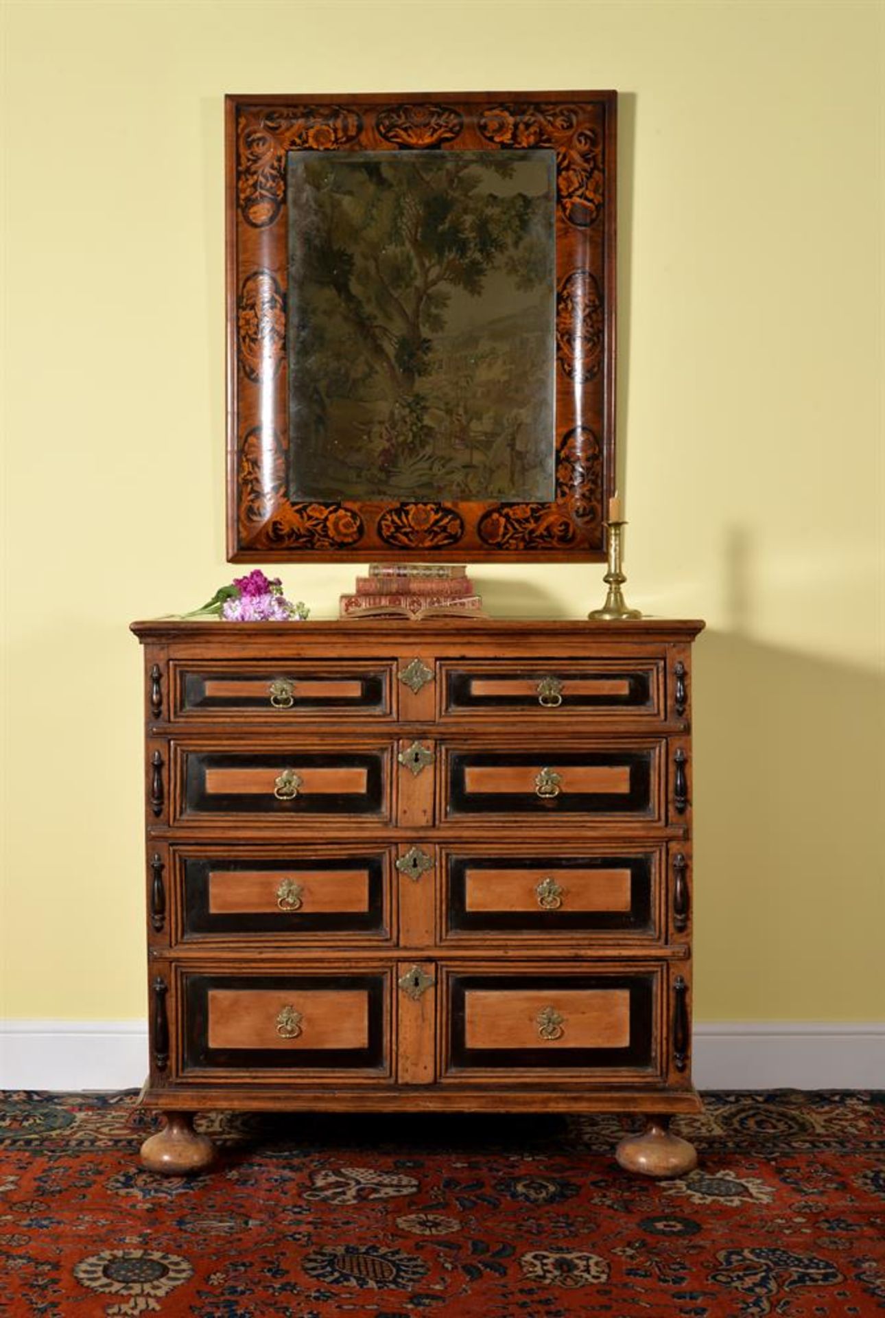 A WILLIAM & MARY WALNUT AND EBONISED CHEST OF DRAWERS, CIRCA 1690