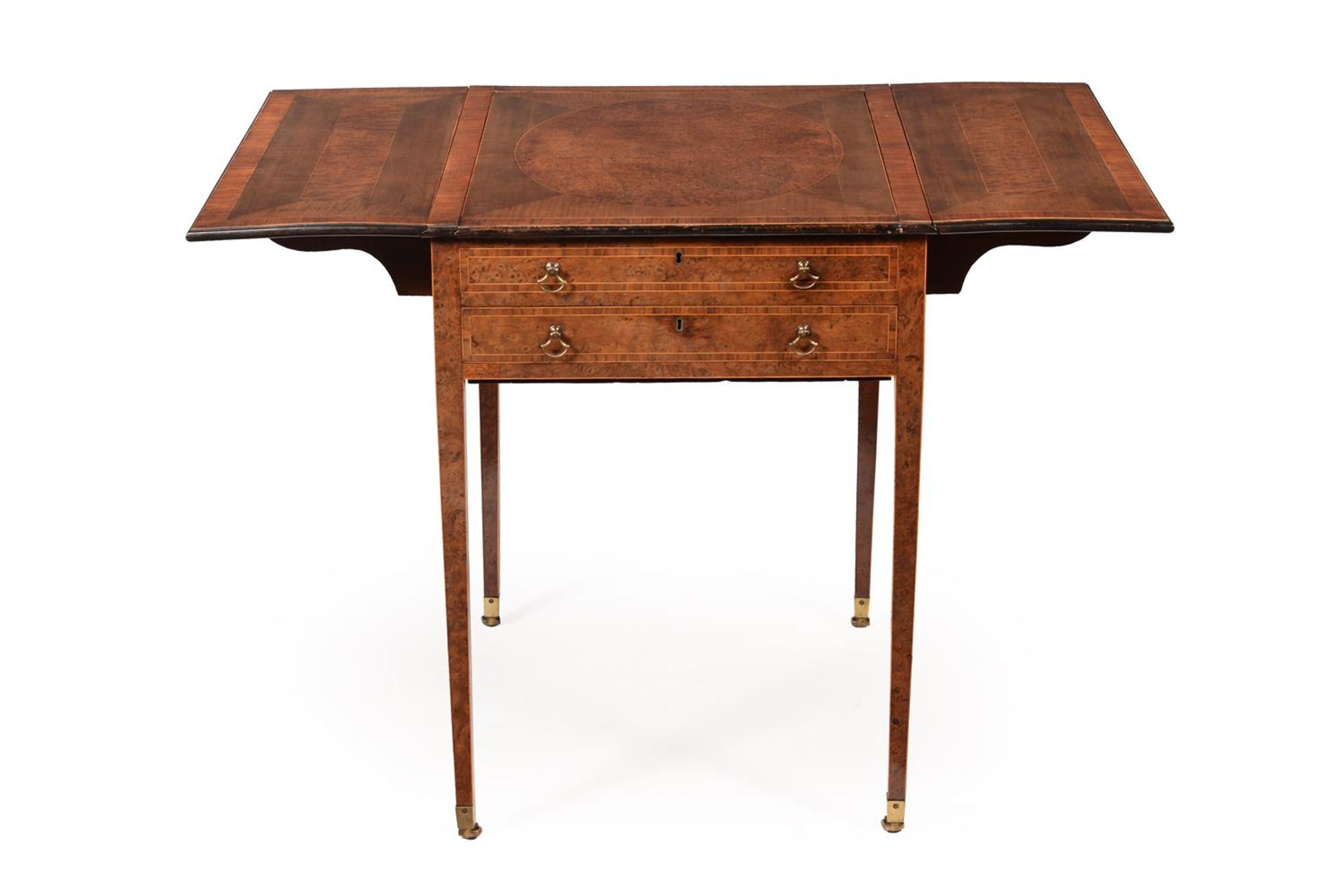 Y A GEORGE III BURR YEW AND HAREWOOD 'HARLEQUIN' PEMBROKE TABLE, ATTRIBUTED TO INCE & MAYHEW - Image 5 of 6