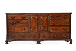 A GEORGE III MAHOGANY AND PARQUETRY DRESSER BASE NORTH ENGLAND, LATE 18TH CENTURY