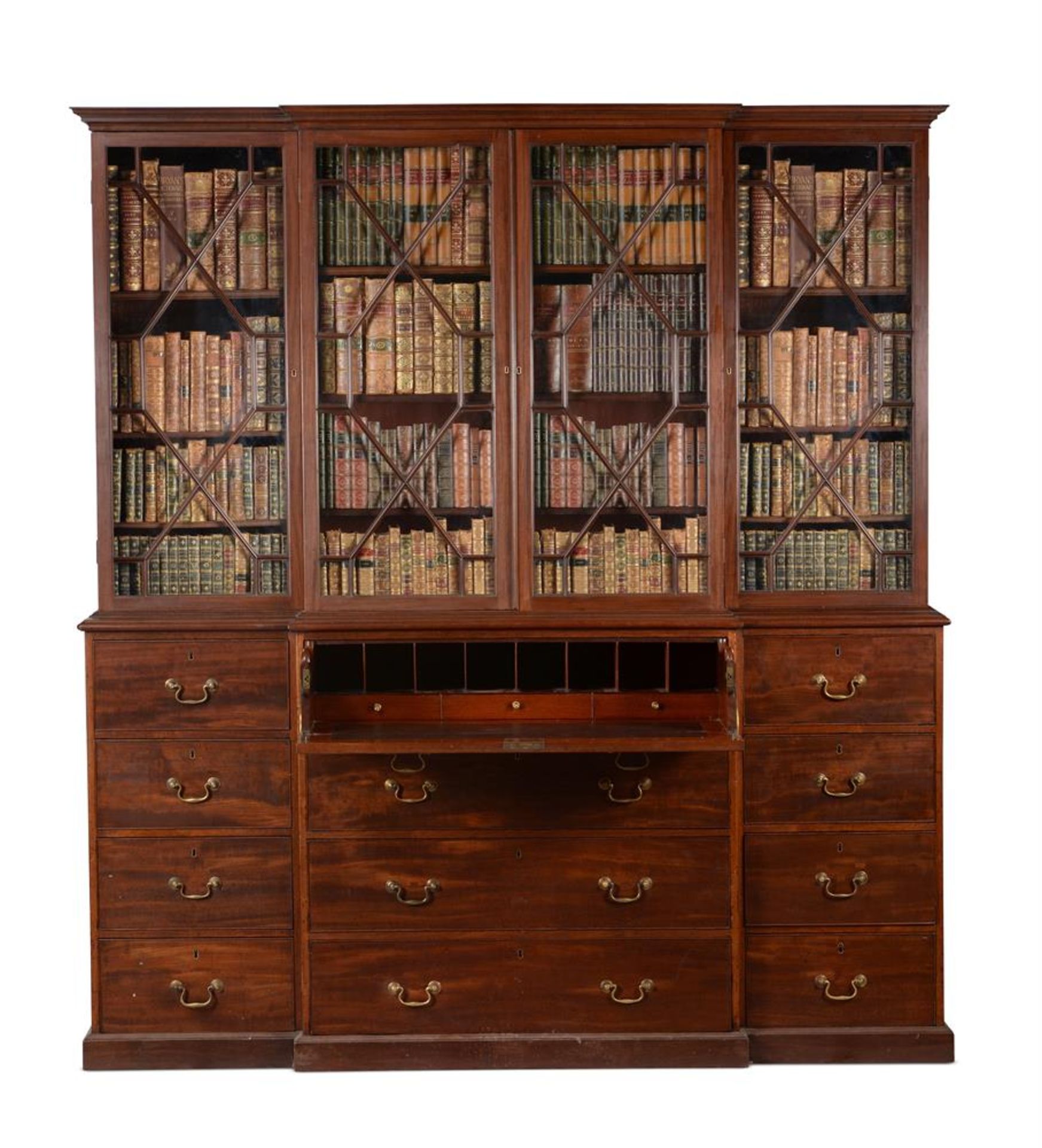 A GEORGE III MAHOGANY BREAKFRONT SECRETAIRE LIBRARY BOOKCASE, LATE 18TH CENTURY - Image 2 of 4