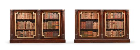 A MATCHED PAIR OF MAHOGANY, PARCEL GILT AND MARBLE MOUNTED SIDE CABINETS, 19TH CENTURY