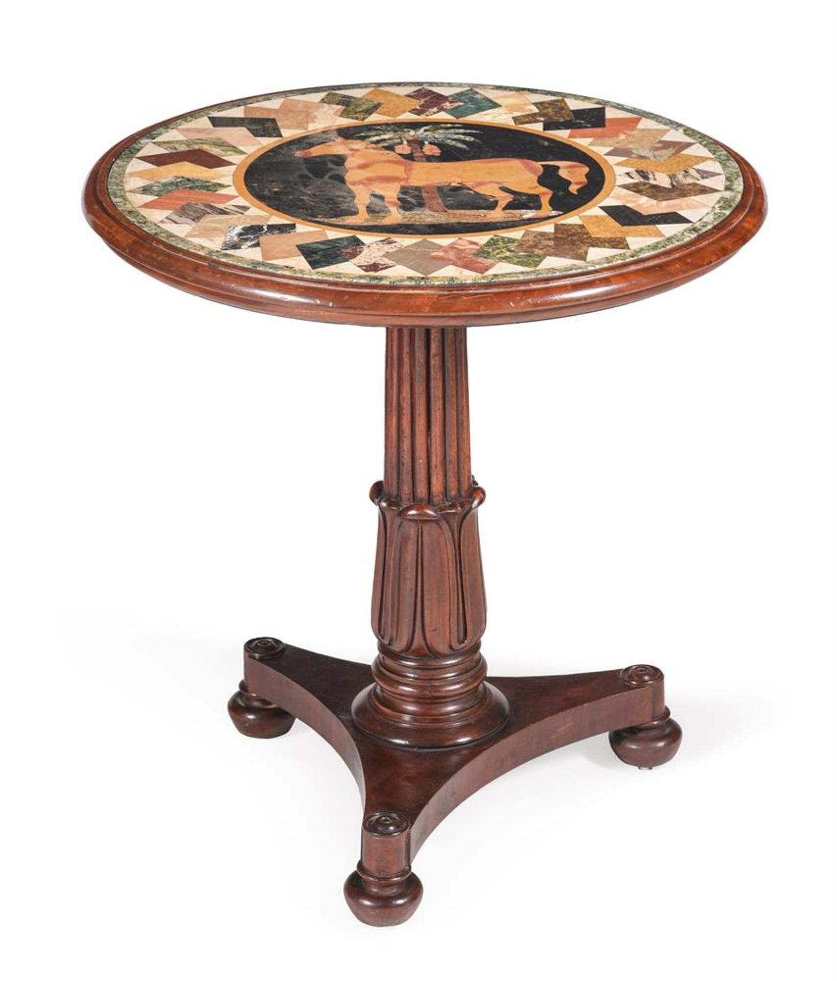 A GEORGE IV MAHOGANY CENTRE TABLE WITH SPECIMEN MARBLE TOP, IN THE MANNER OF GILLOWS