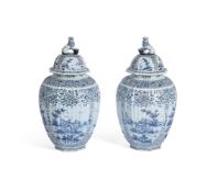 A LARGE PAIR OF DELFT JARS AND COVERS, 19TH CENTURY