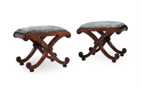 A PAIR OF REGENCY SIMULATED ROSEWOOD BEECH X FRAME STOOLS, ATTRIBUTED TO GILLOWS, EARLY 19TH CENTURY