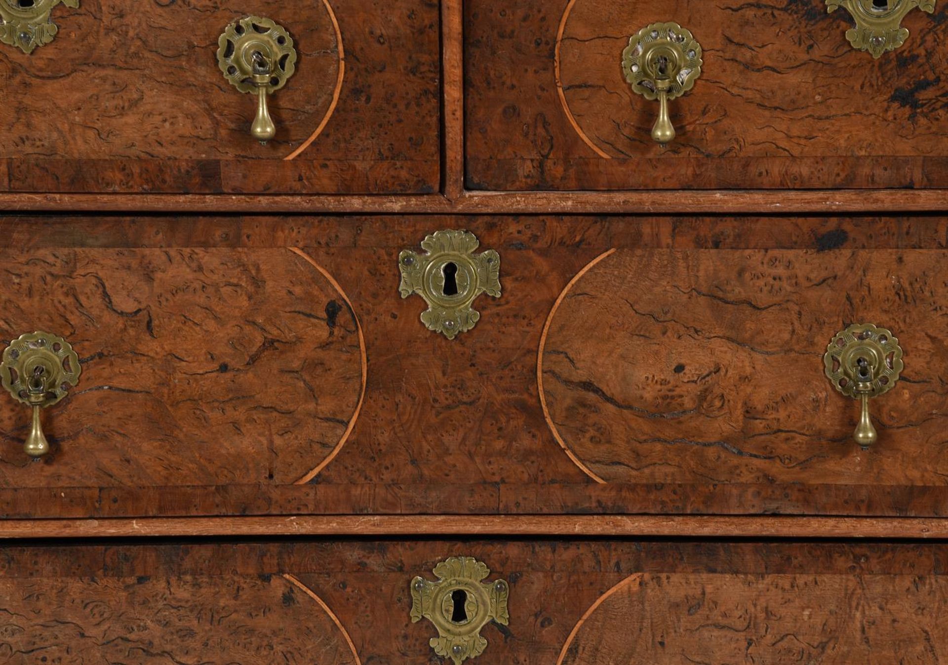 A WALNUT, BURR WALNUT AND BURR YEW CHEST OF DRAWERS, EARLY 18TH CENTURY AND LATER - Image 3 of 4