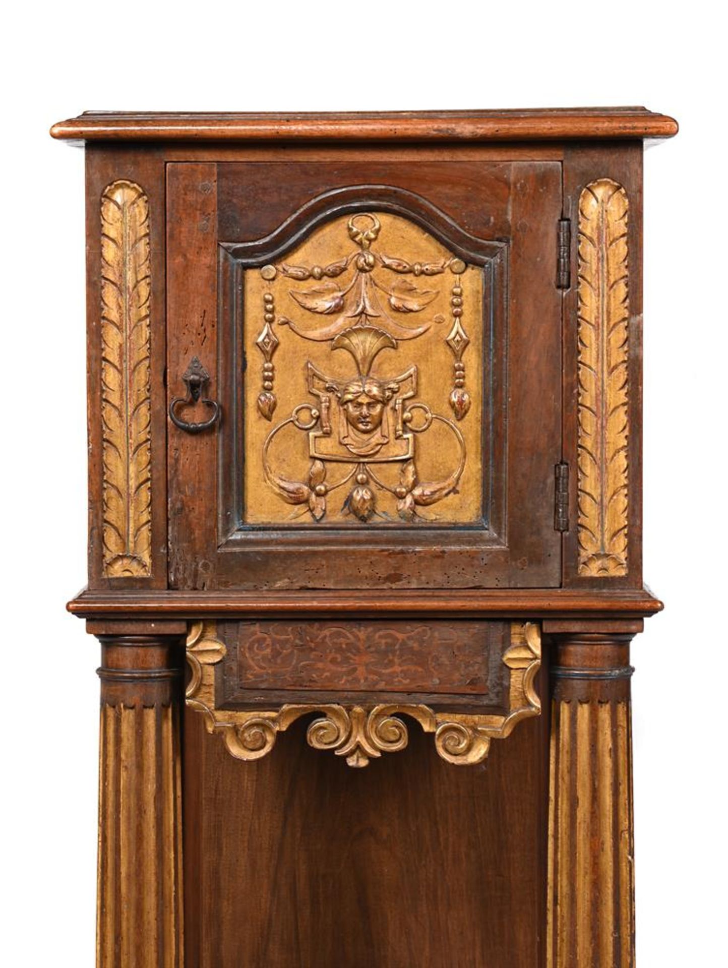 AN ITALIAN WALNUT AND PARCEL GILT PEDESTAL CUPBOARD, LATE 17TH OR EARLY 18TH CENTURY AND LATER - Image 3 of 3