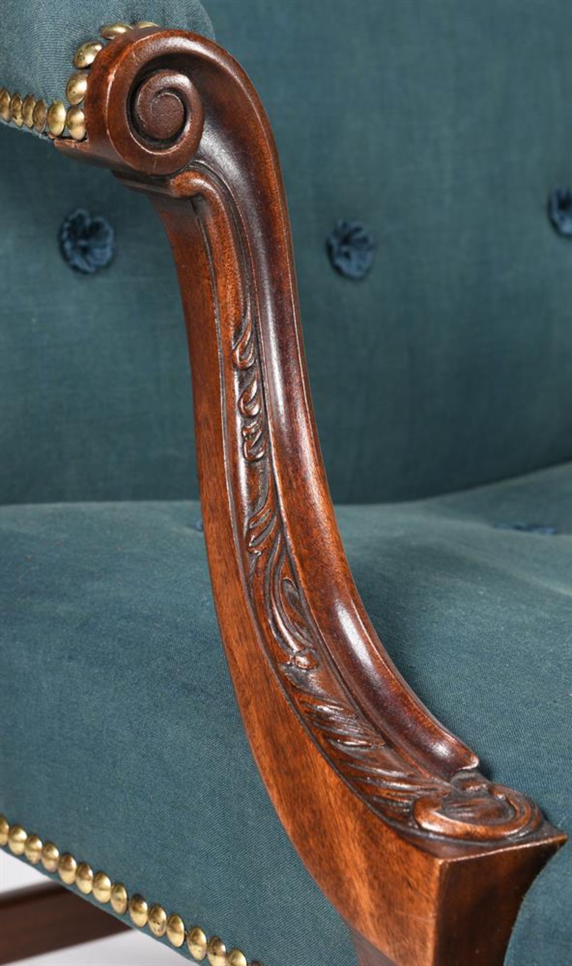 A PAIR OF MAHOGANY AND UPHOLSTERED ARMCHAIRS, ONE ARMCHAIR, GEORGE III, CIRCA 1760, THE OTHER LATER - Image 3 of 7