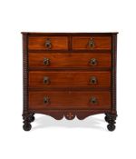 Y A REGENCY MAHOGANY AND ROSEWOOD CROSSBANDED CHEST OF DRAWERS, PROBABLY CHANNEL ISLANDS, CIRCA 1820