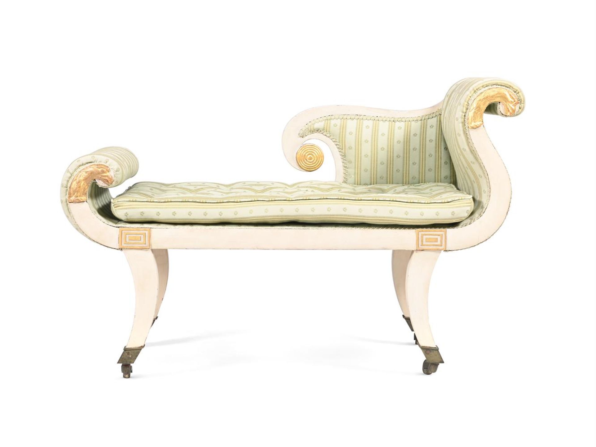 A REGENCY CREAM PAINTED AND PARCEL GILT WINDOW SEAT, IN THE MANNER OF GILLOWS, CIRCA 1820 - Image 2 of 3