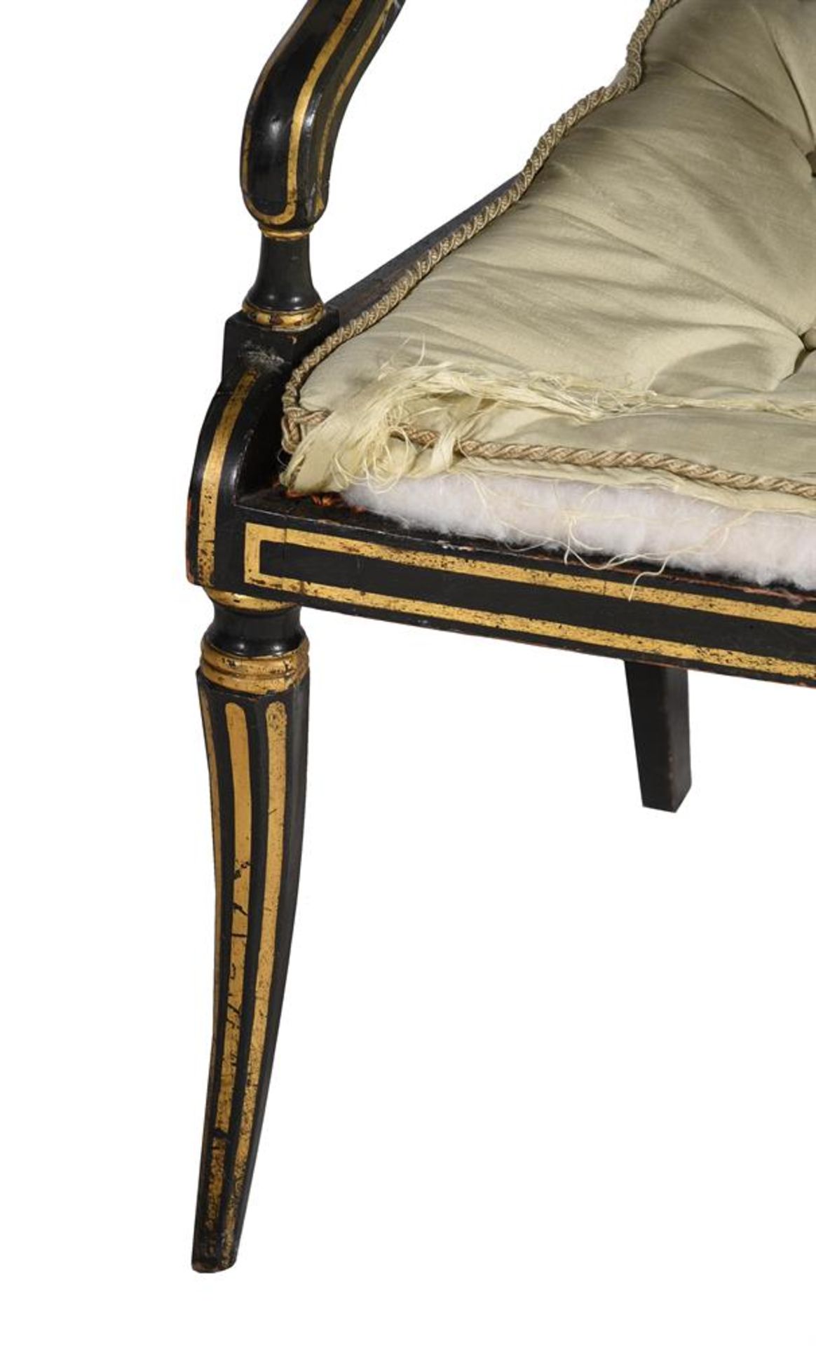 A PAIR OF GEORGE III PAINTED AND PARCEL GILT ARMCHAIRS, CIRCA 1800 - Bild 6 aus 6