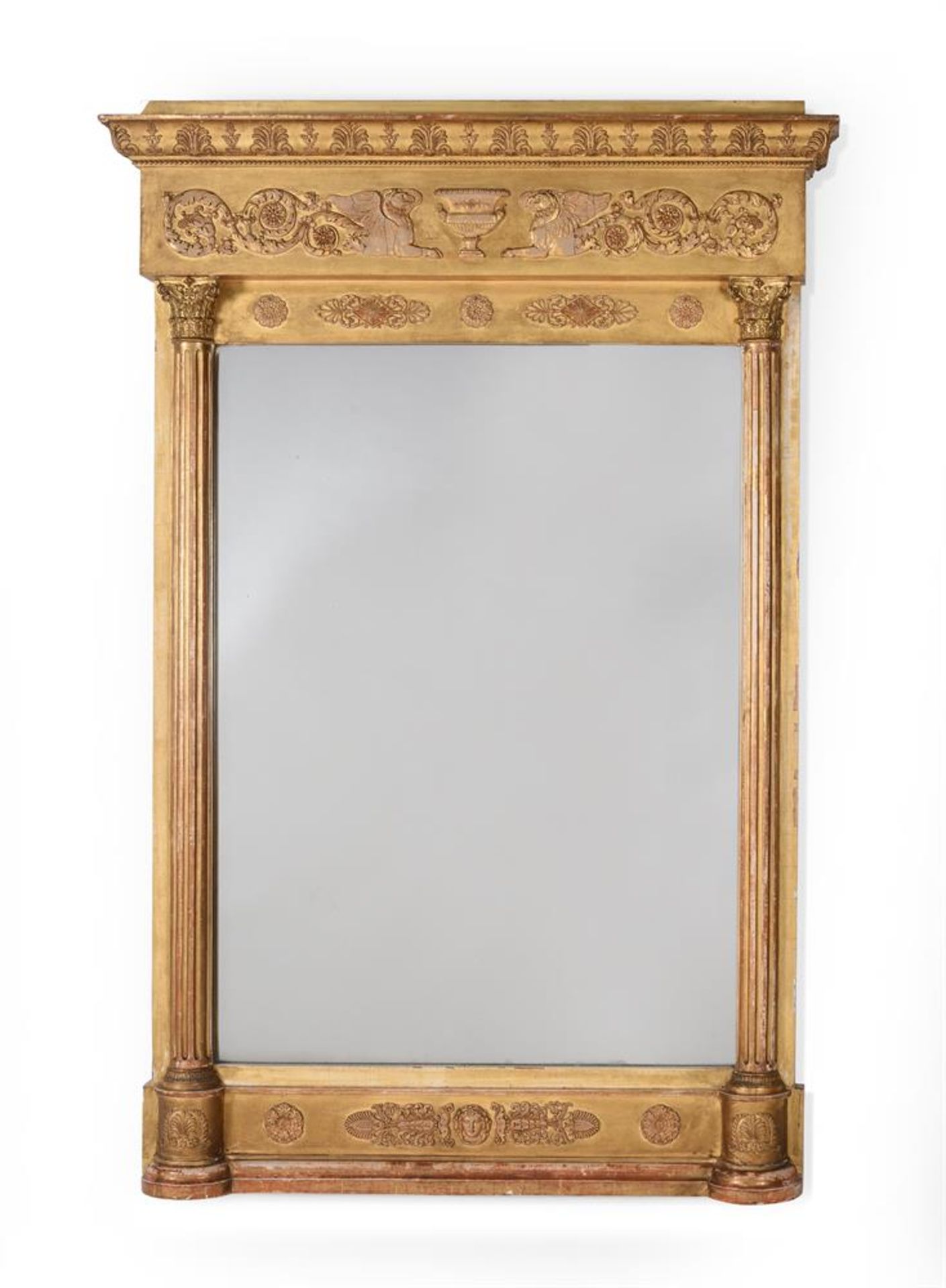 AN EMPIRE GILTWOOD AND GILT GESSO PIER MIRROR, FRENCH, EARLY 19TH CENTURY